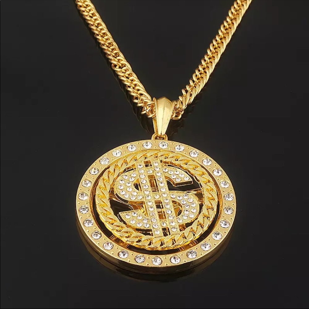 Money sign flashy icy necklace gold